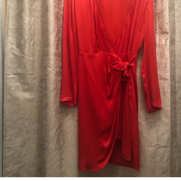 Bardot Red Satin Wrap Mini Dress - Picture 5 of 7